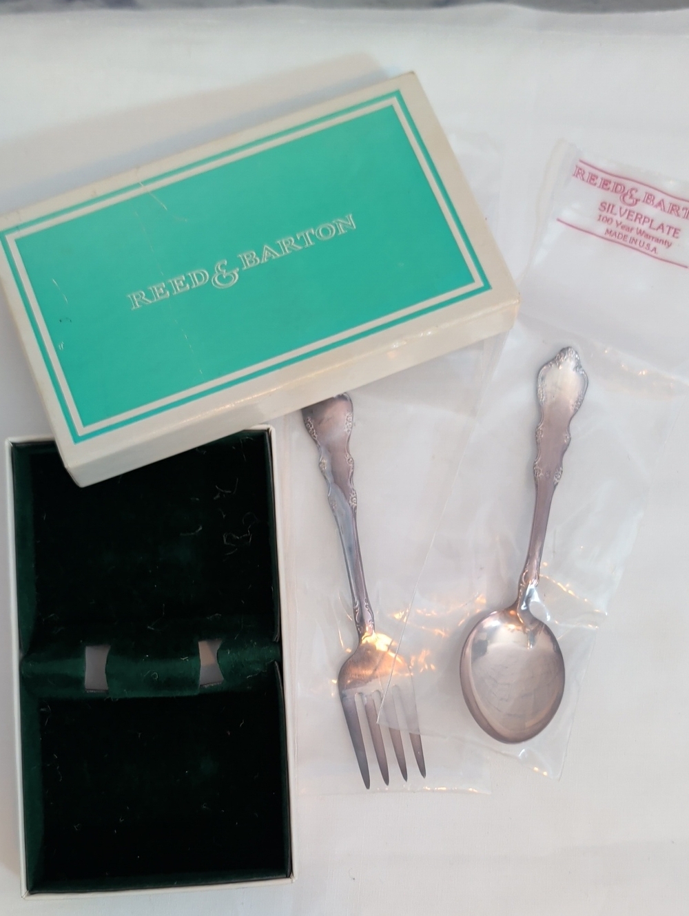NIB Reed & Barton Vintage Children's Silverplate Serving Spoon & Fork Set